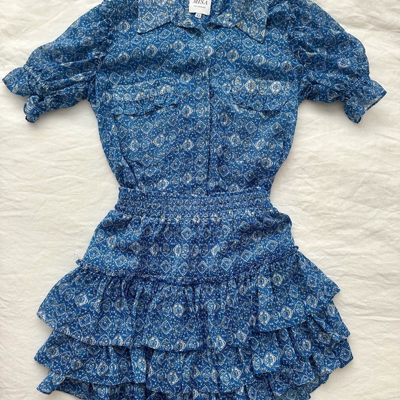 Misa Los Angeles Other - MISA Los Angeles Blue and White Patterned Blouse & Skirt Co-ord Set